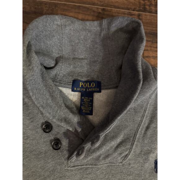 Polo Ralph Lauren Sweater Gray 2 Button Shawl Cotton Collar Pullover Size XL - Picture 2 of 5